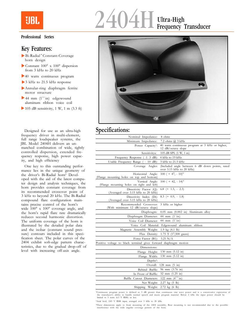 jbl 2404 h brochure