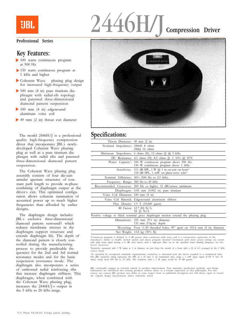 jbl 2446 h brochure