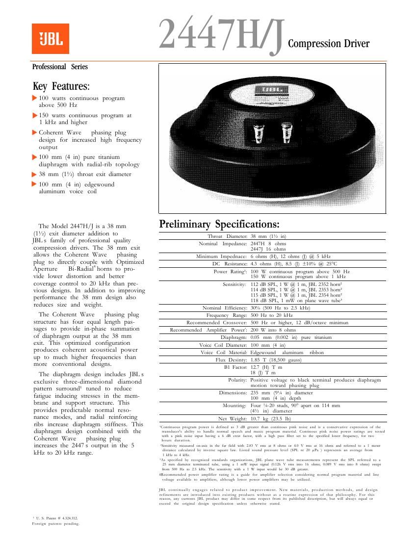 jbl 2447 h brochure