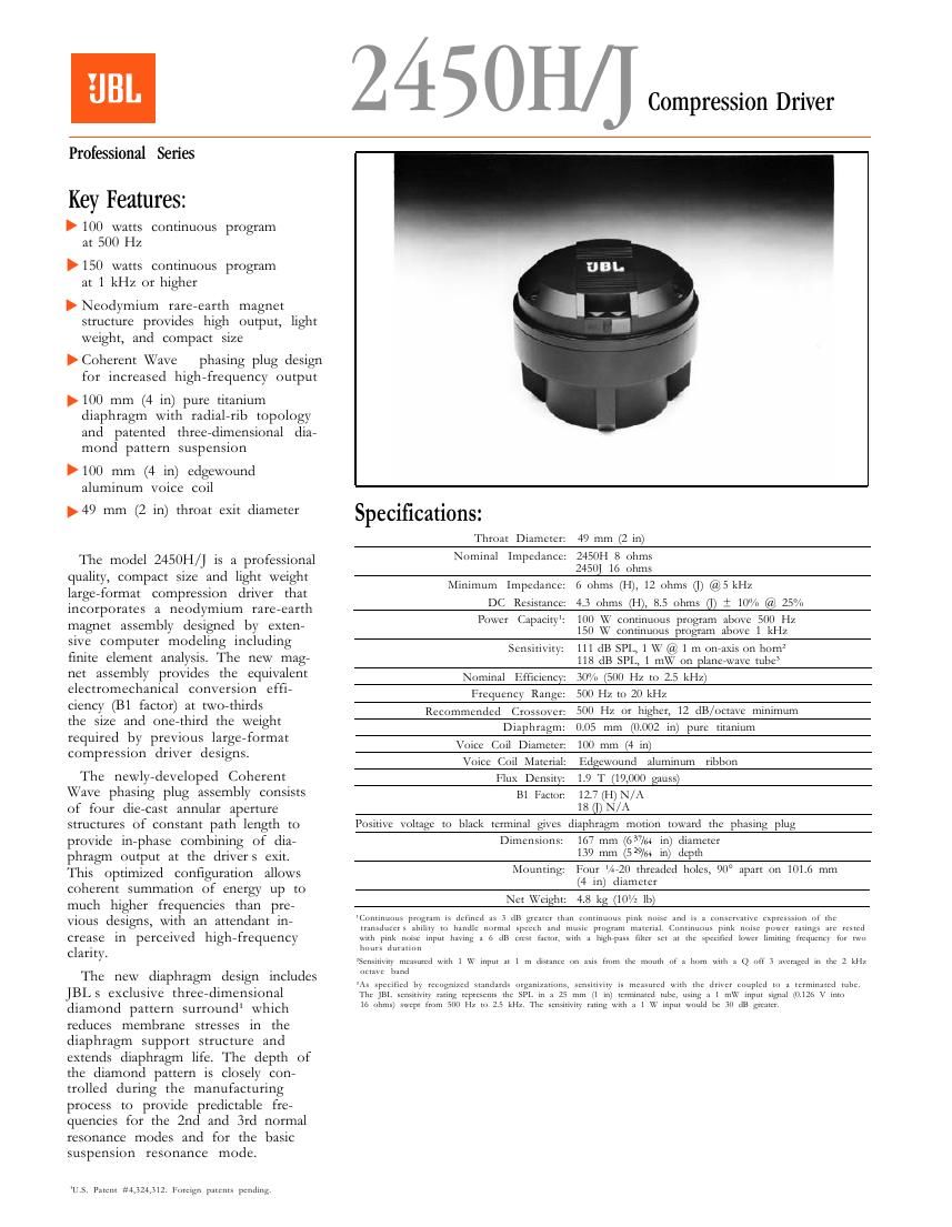 jbl 2450 h brochure