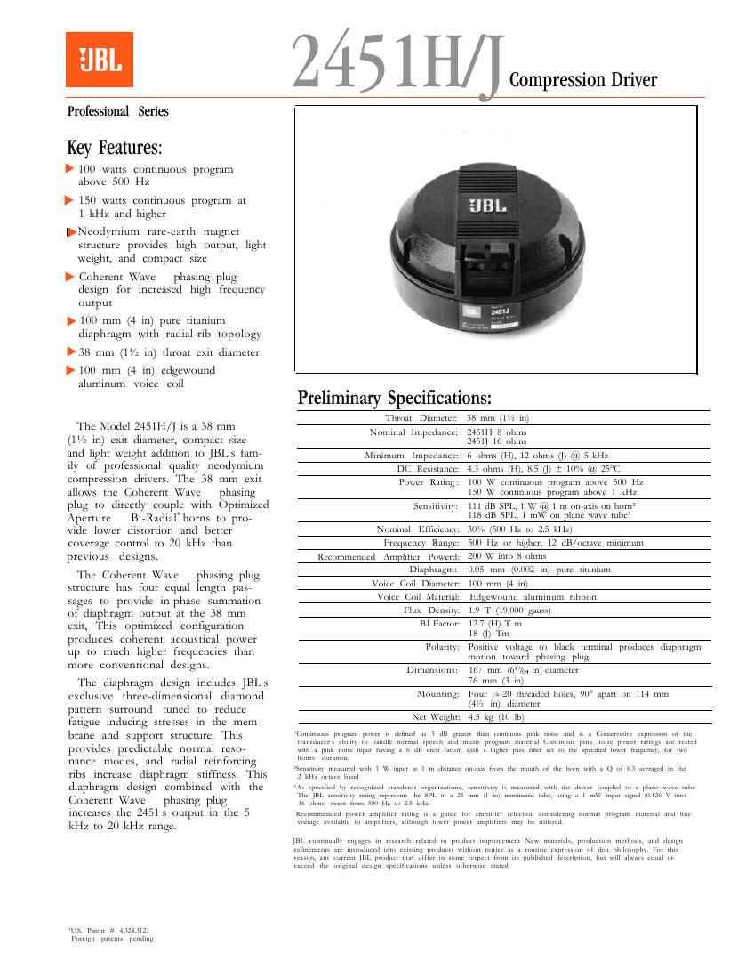 jbl 2451 h brochure