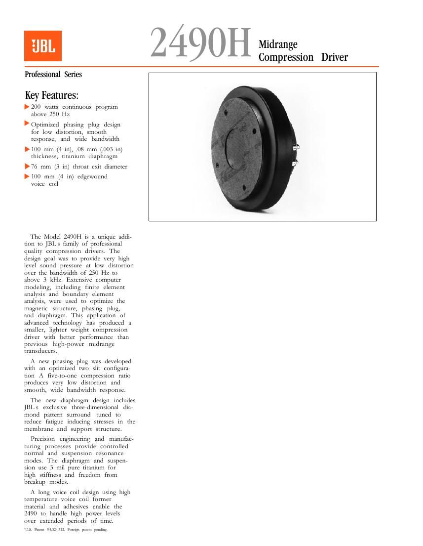 jbl 2490 h brochure