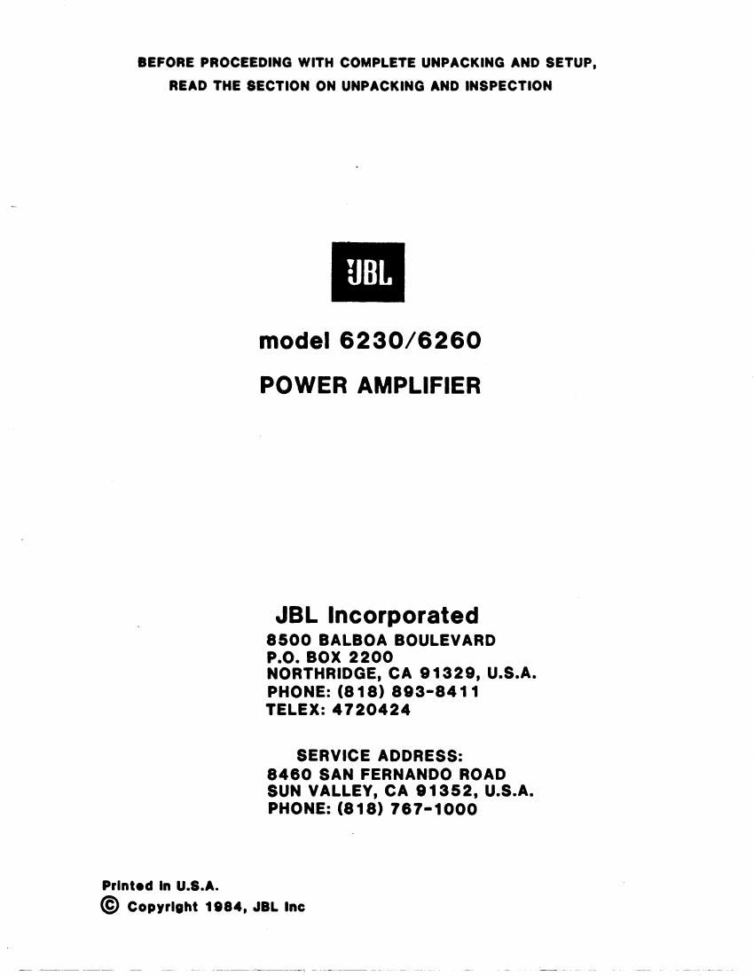 jbl 6260 owners manual