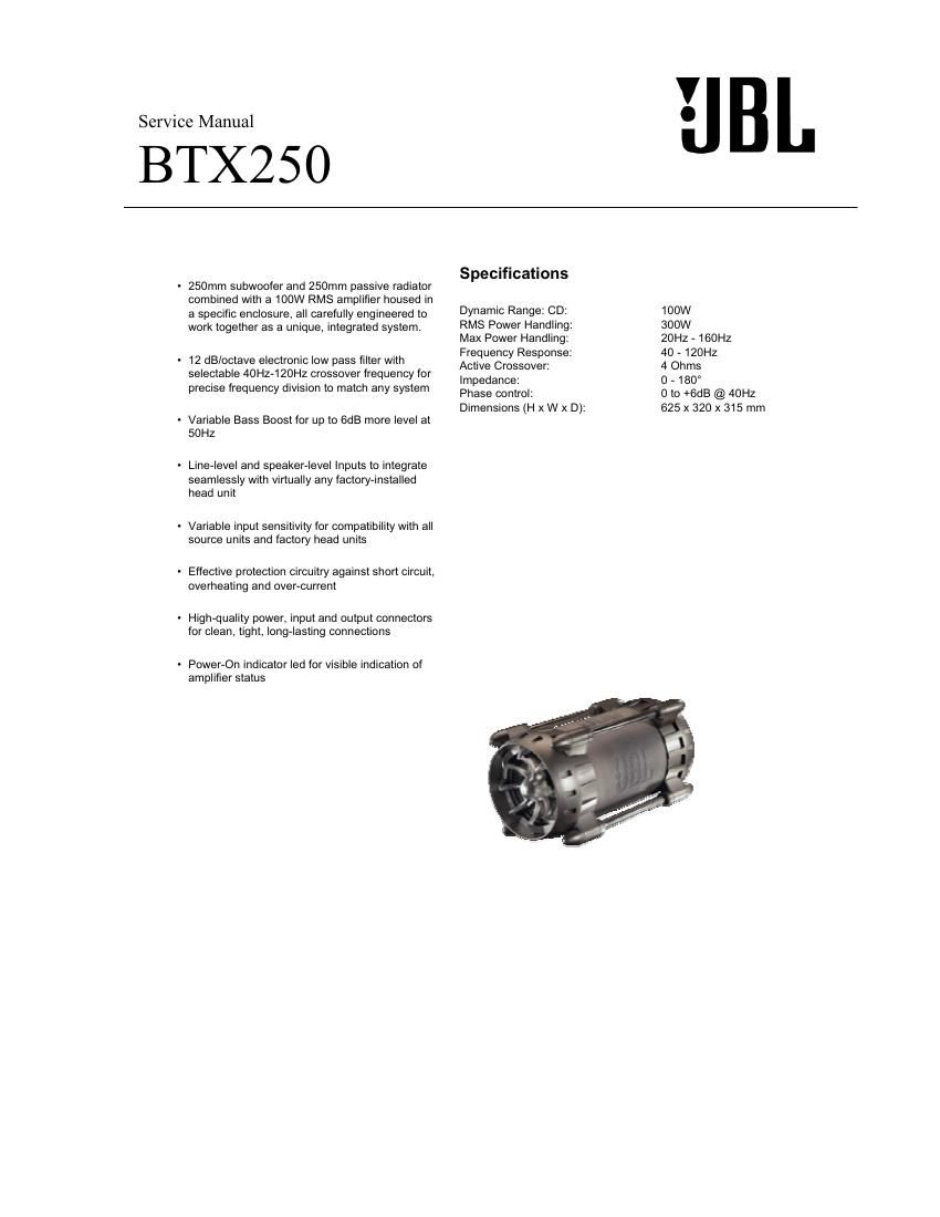 jbl btx 250 service manual