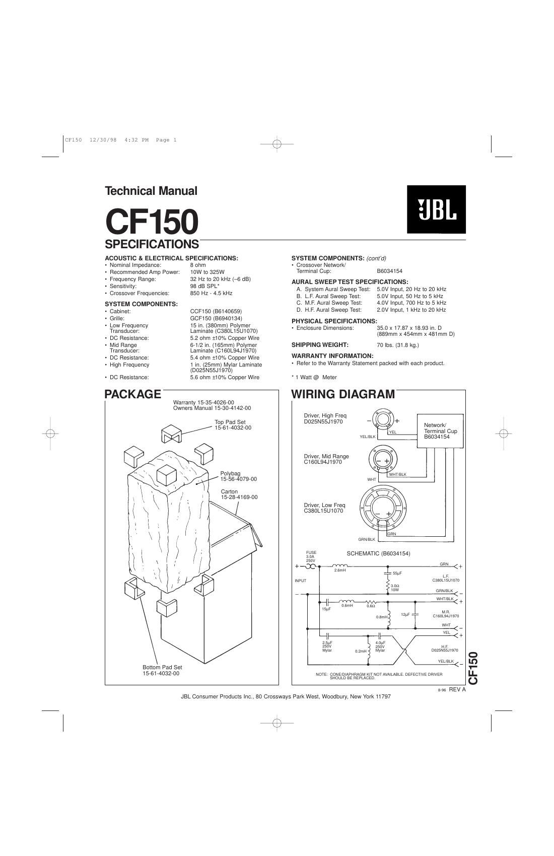 jbl cf 150 service manual