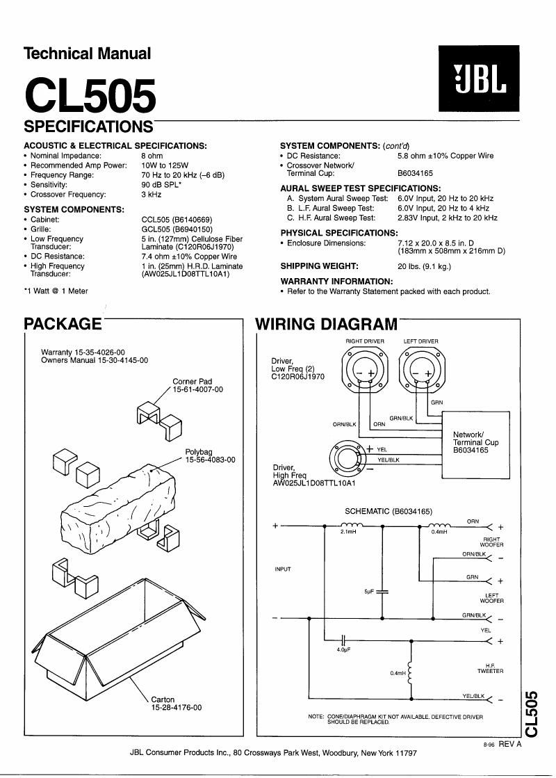 jbl cl 505 service manual