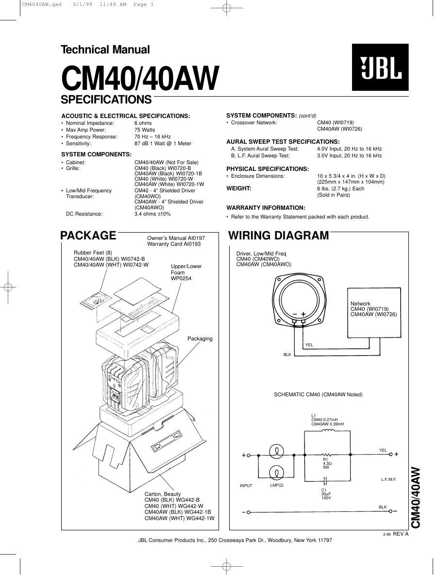 jbl cm 40 aw service manual