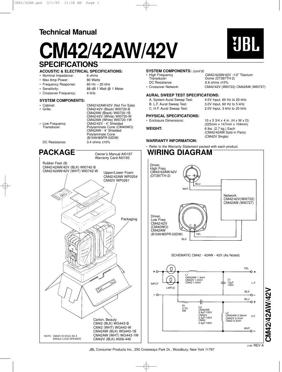 jbl cm 42 aw service manual