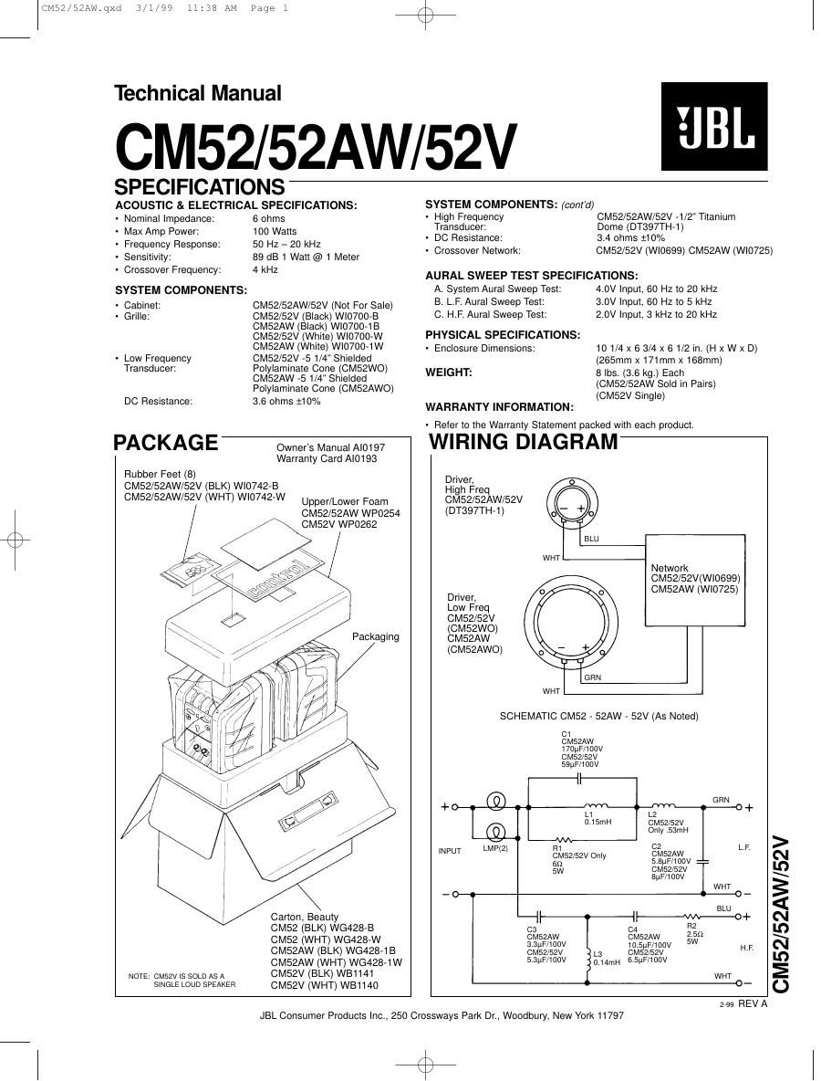 jbl cm 52 aw service manual