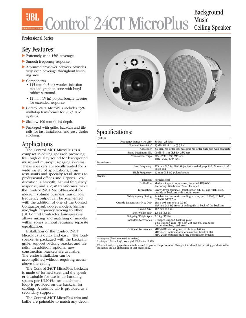 jbl control 24 ct owners manual