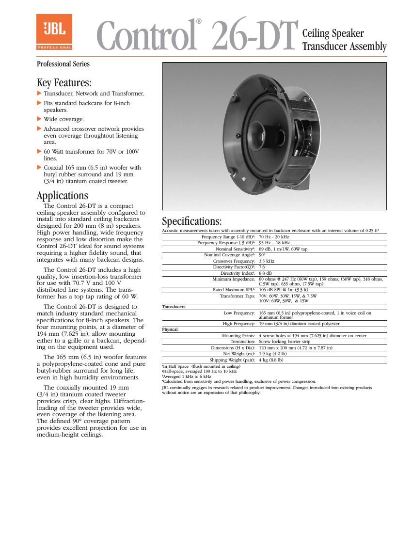 jbl control 26 dt owners manual