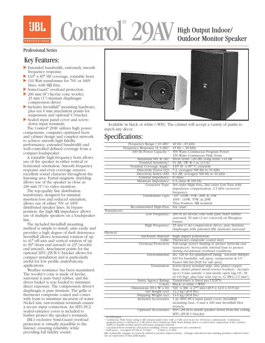 jbl control 29 av owners manual