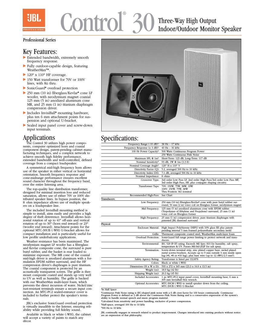 jbl control 30 owners manual