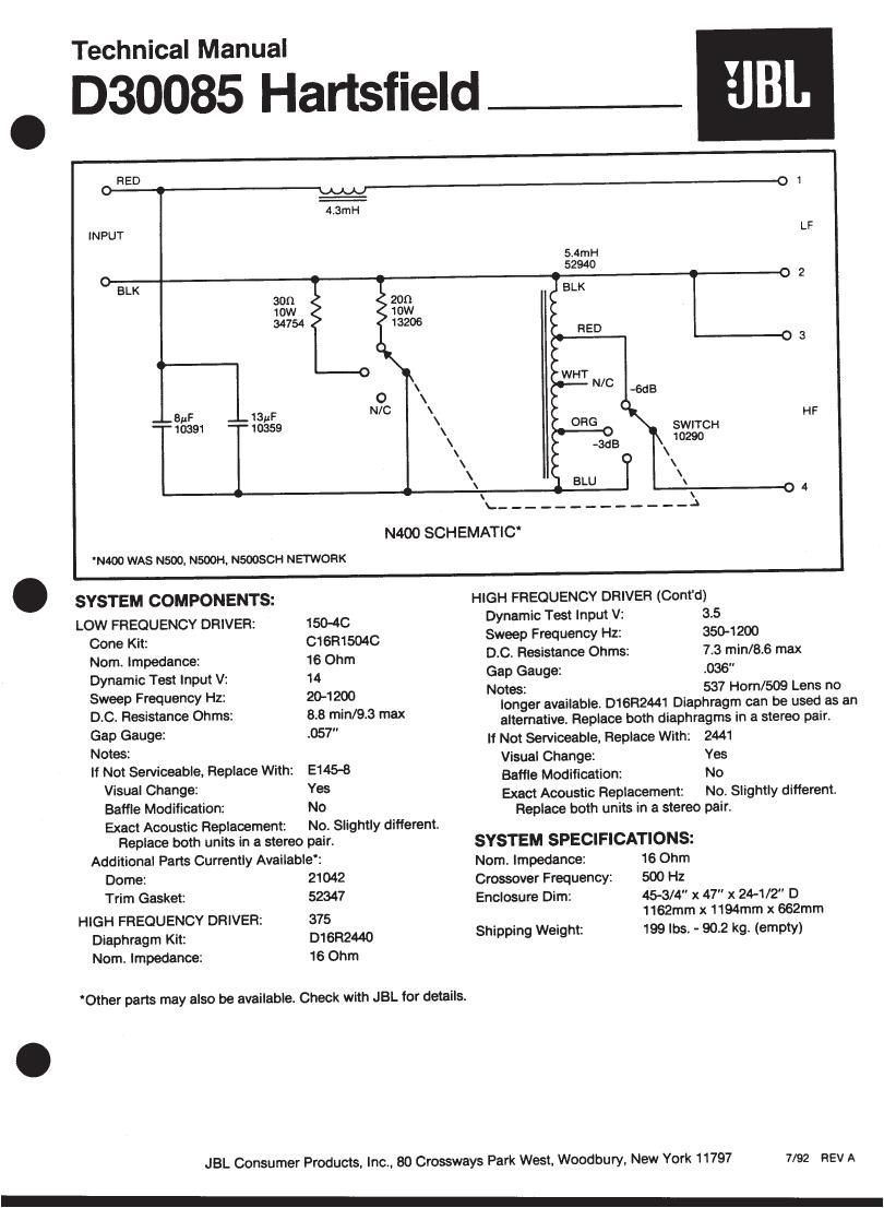 jbl d 30085 hartsfield service manual