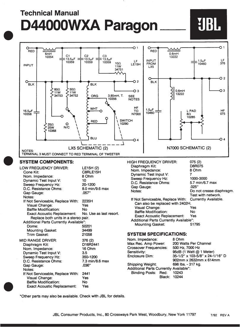 jbl d 44000 wxa paragon service manual