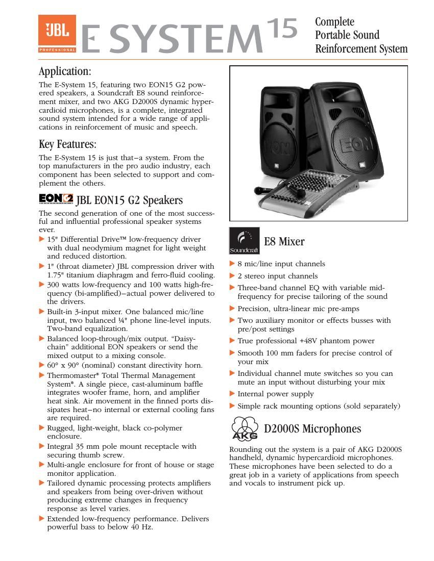 jbl e system 15 brochure