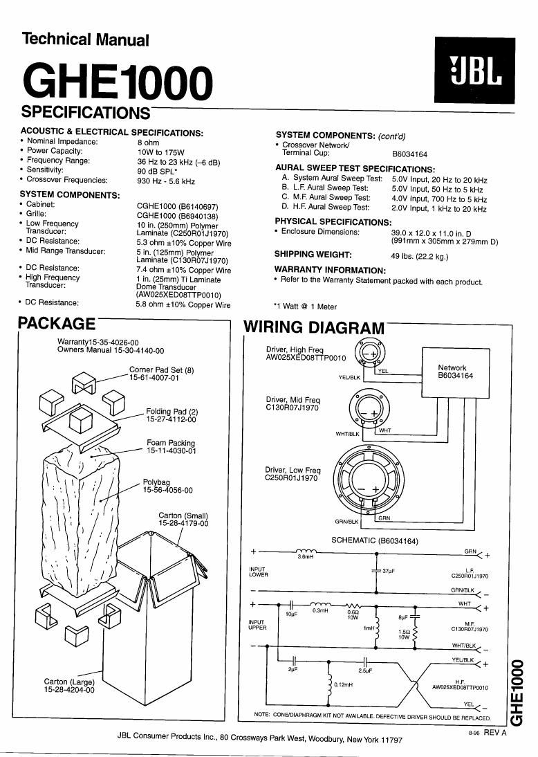 jbl ghe 1000 service manual