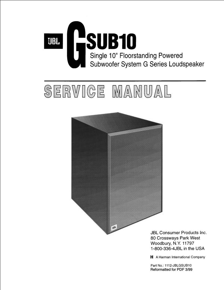 jbl gsub 10 service manual