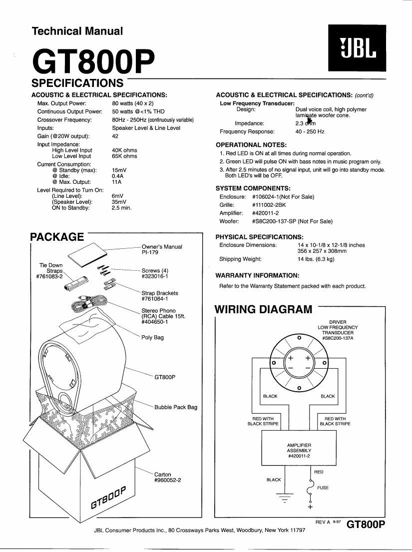 jbl gt 800 p service manual