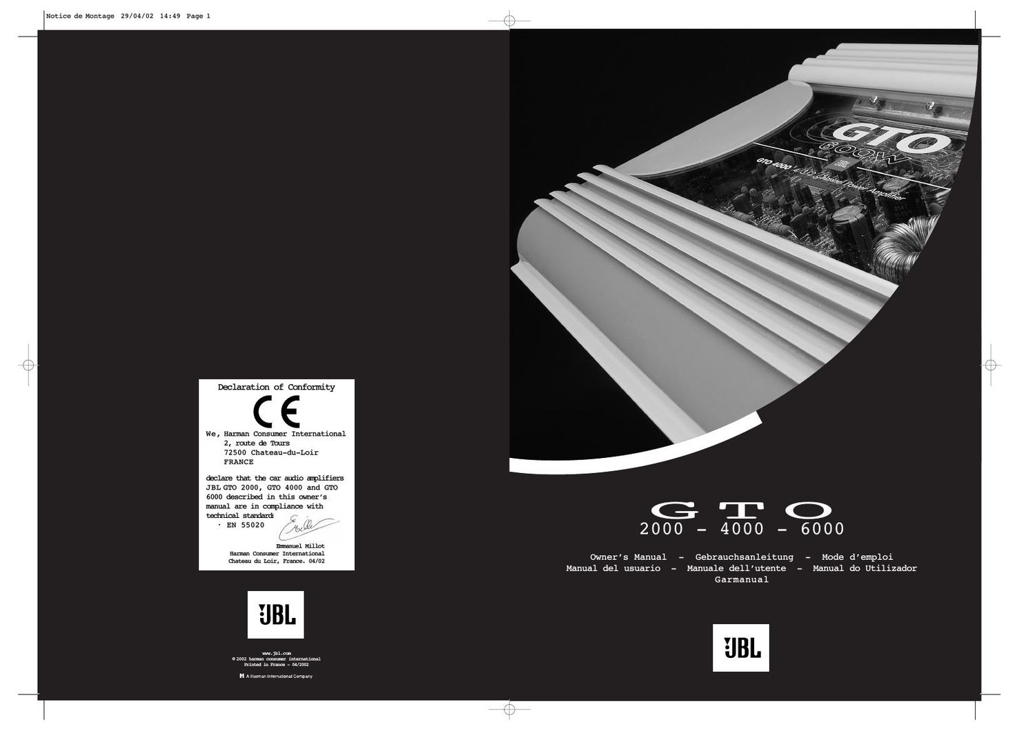 jbl gto 2000 owners manual