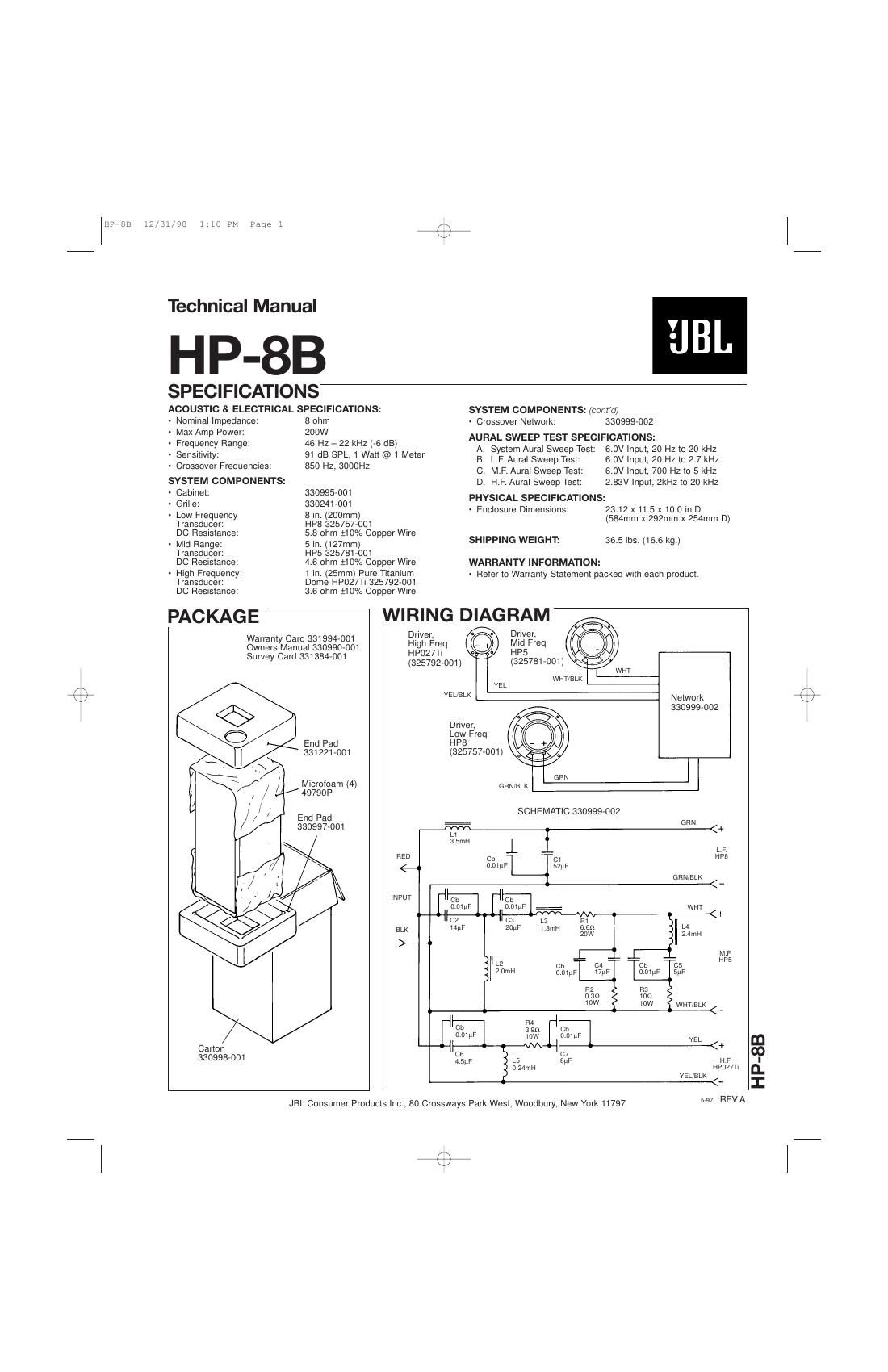 jbl hp 8 b service manual
