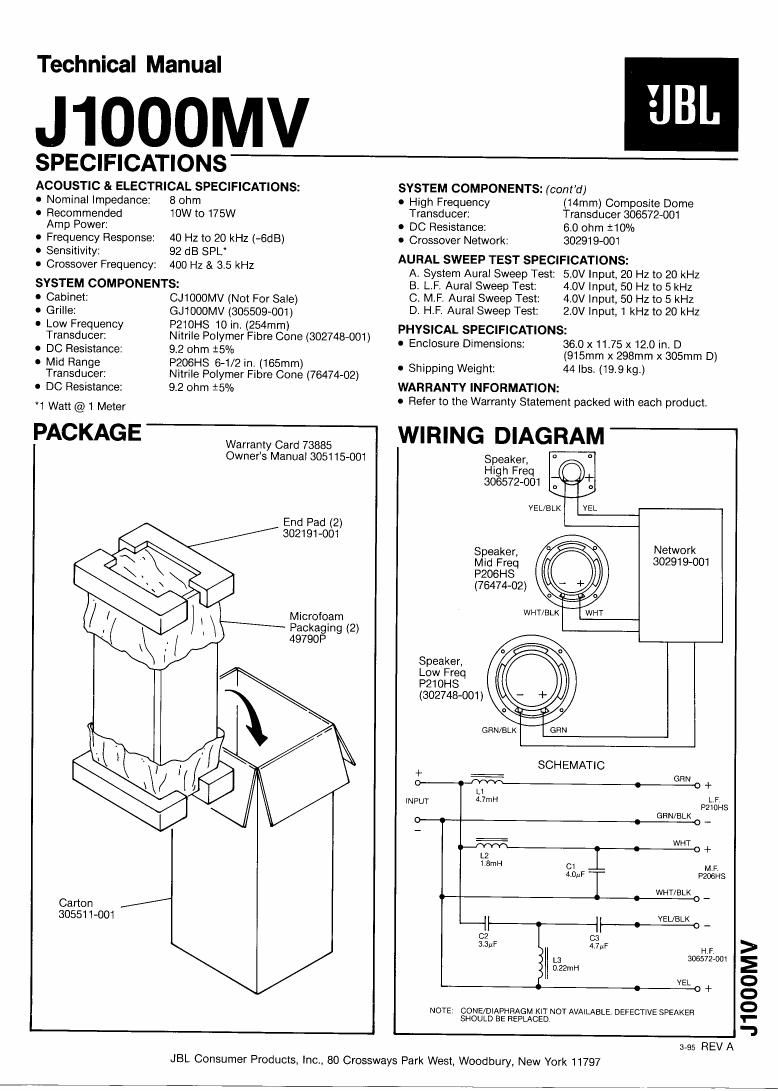 jbl j 1000 mv service manual