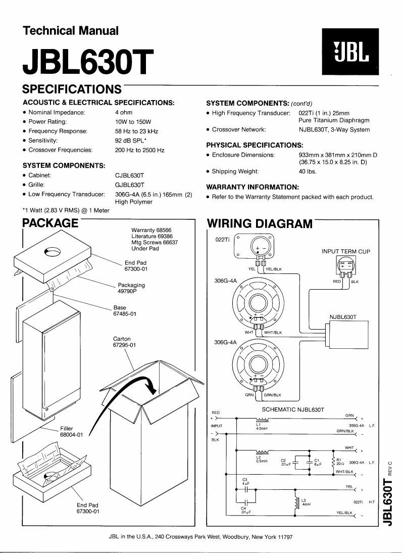 jbl jbl 630 t service manual