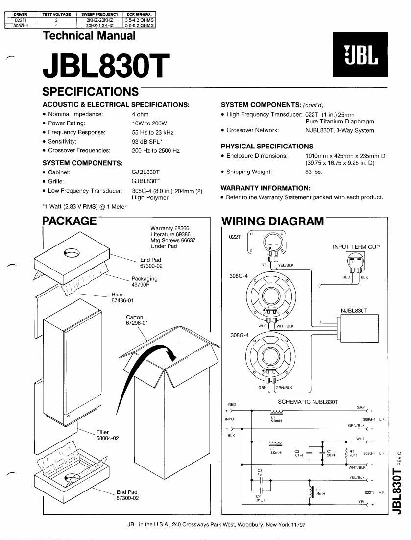 jbl jbl 830 t service manual