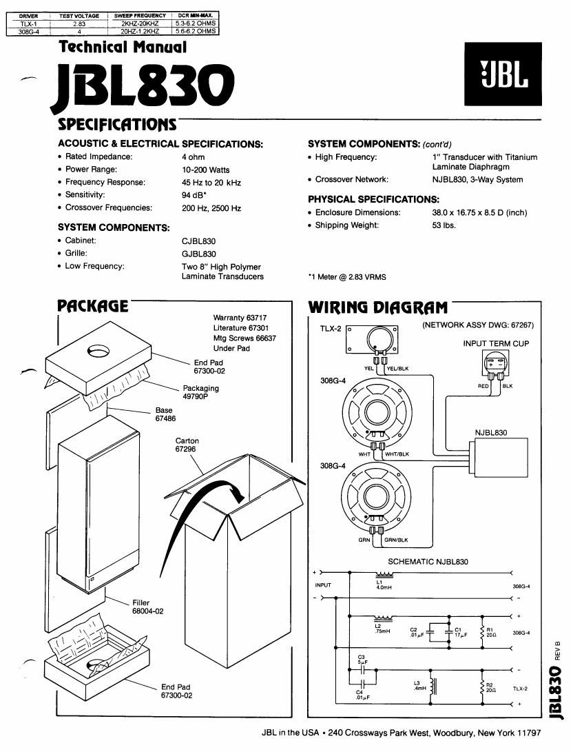 jbl jbl 830 service manual