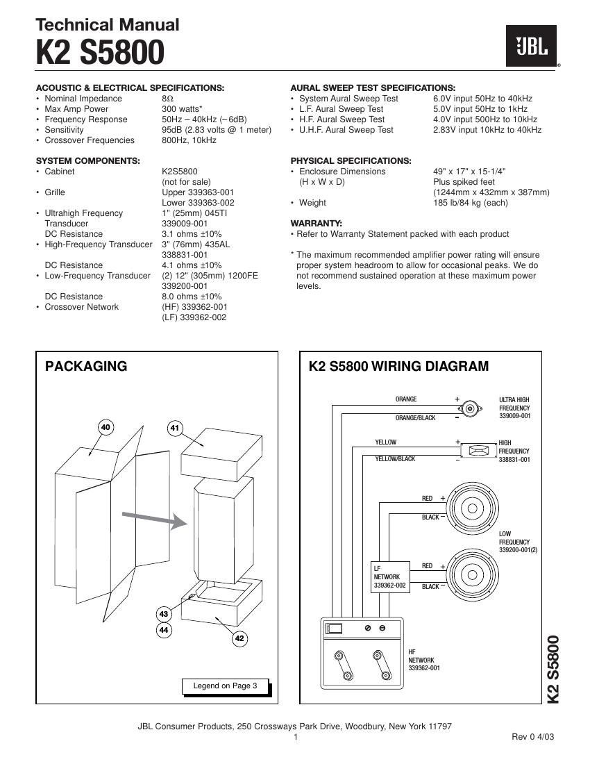 jbl k 2 s 5800 service manual