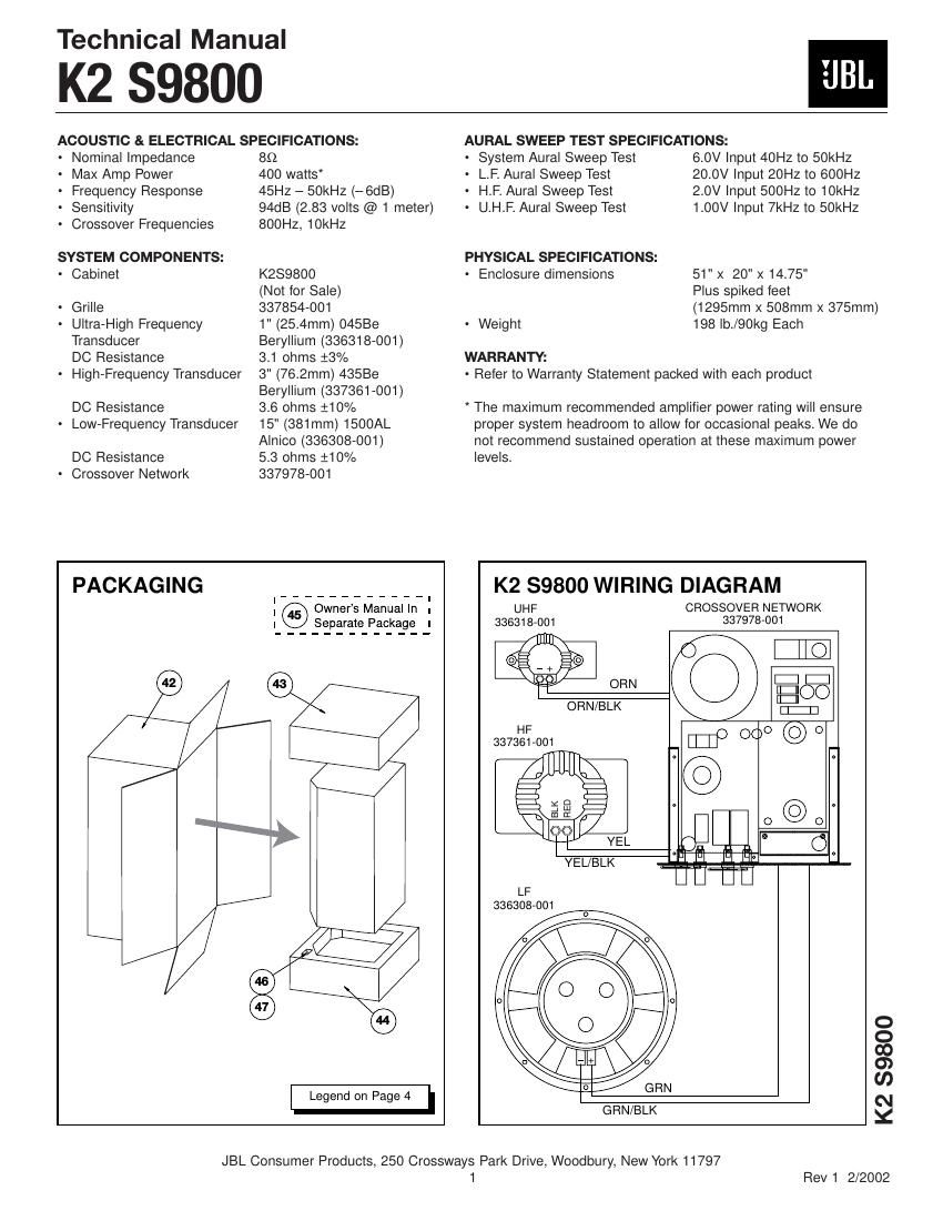 jbl k 2 s 9800 service manual