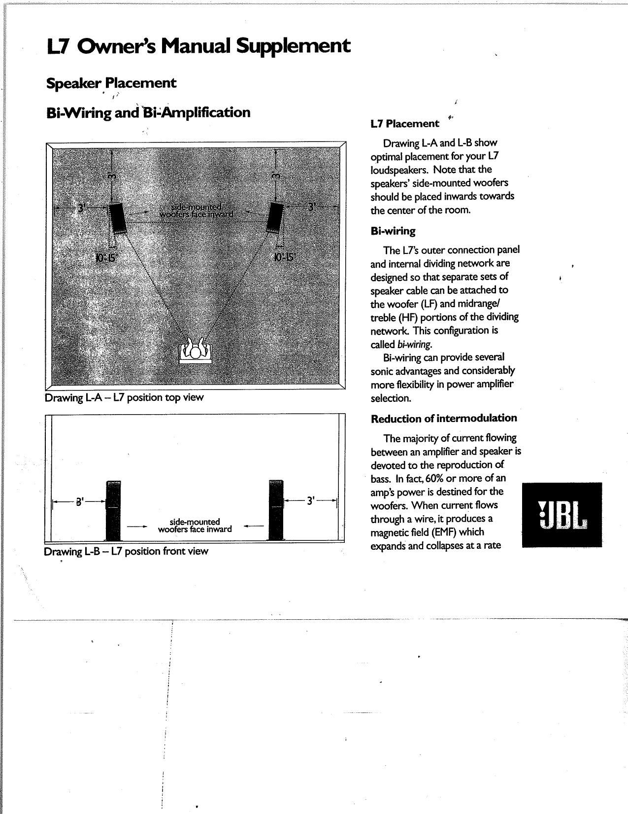 JBL L7 Owners Manual