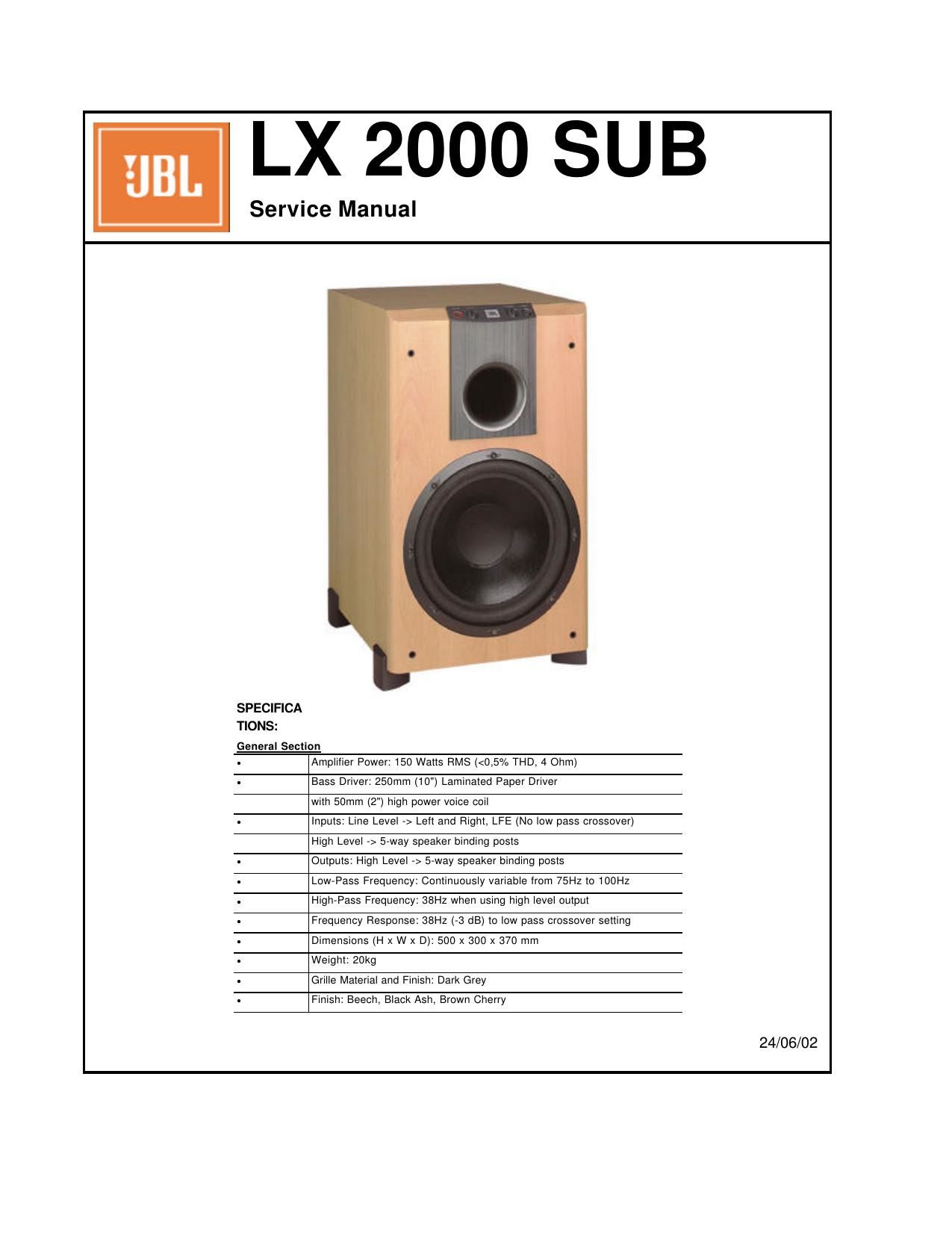 Free Audio Service Manuals download JBL LX 2000 SUB Service Manual