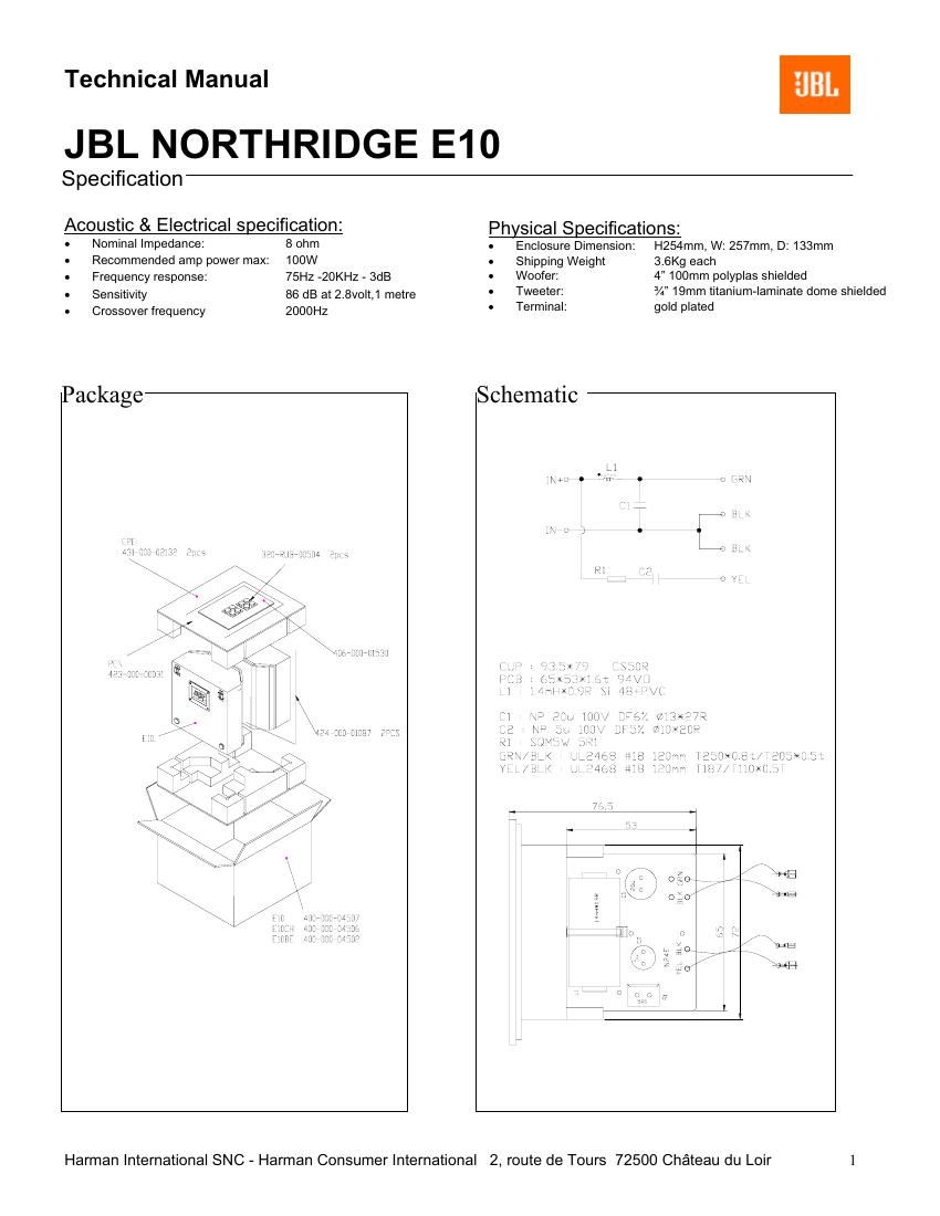 jbl northbridge e 10 service manual