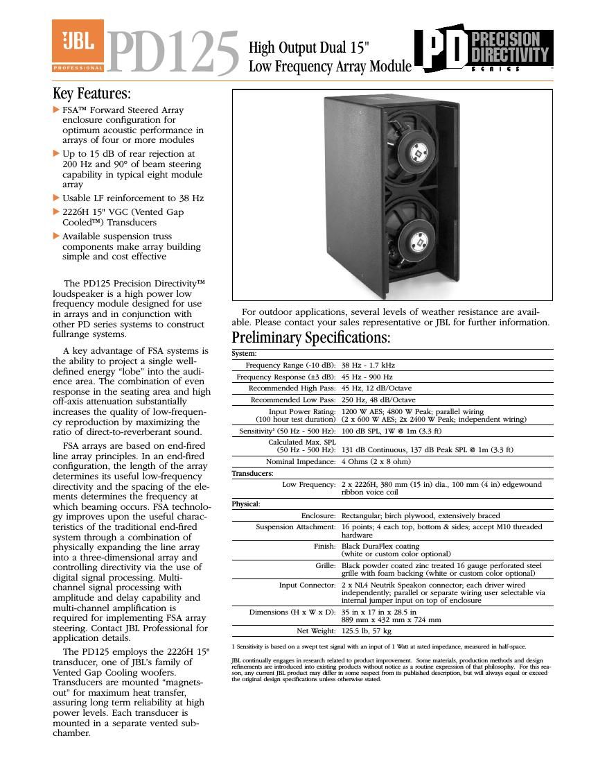 jbl pd 125 brochure