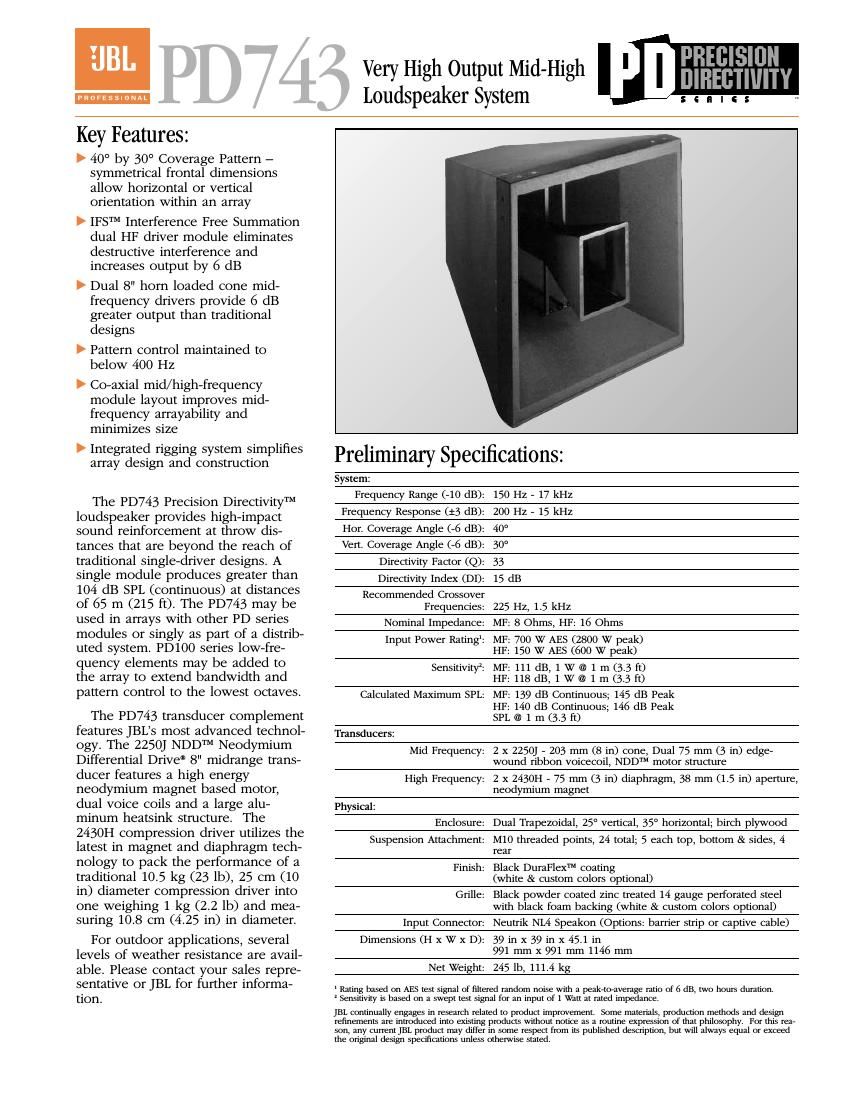jbl pd 743 brochure