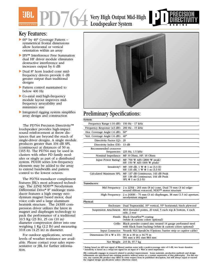 jbl pd 764 brochure