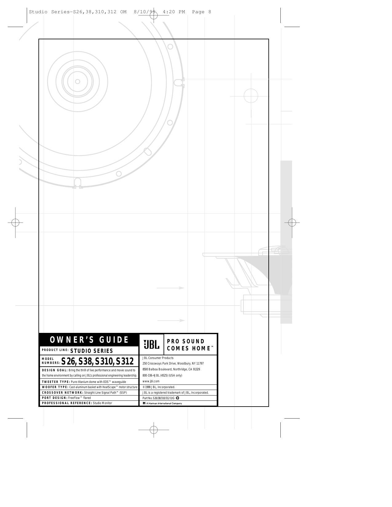 JBL S38 S26 S310 S312 Owners Manual