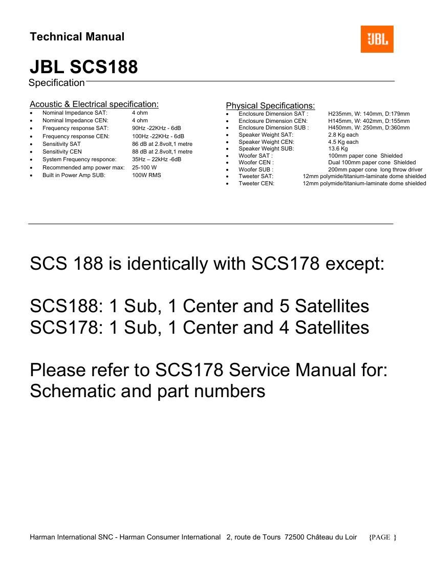 jbl scs 188 service manual