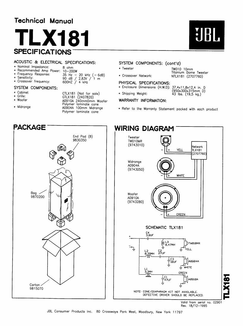 jbl tlx 181 mk2 service manual