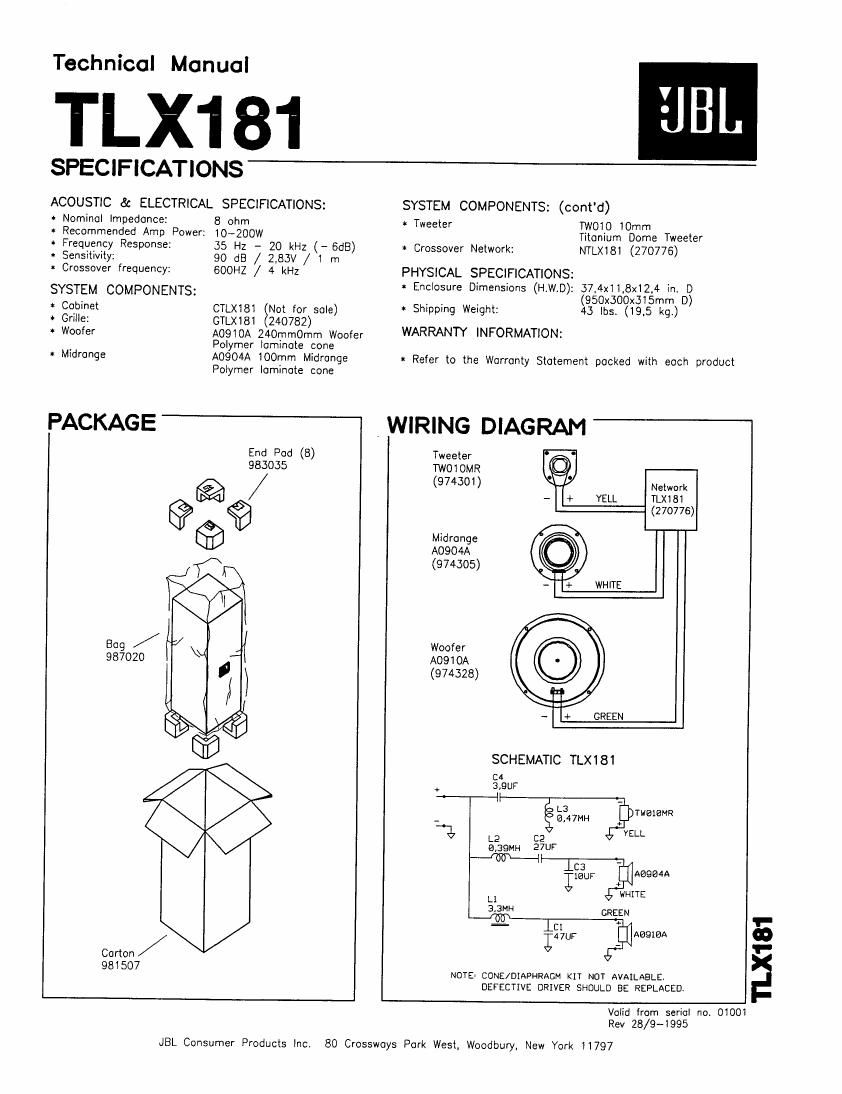 jbl tlx 181 mk3 service manual