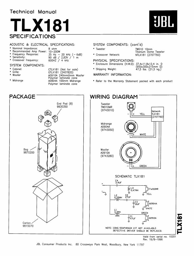 jbl tlx 181 service manual