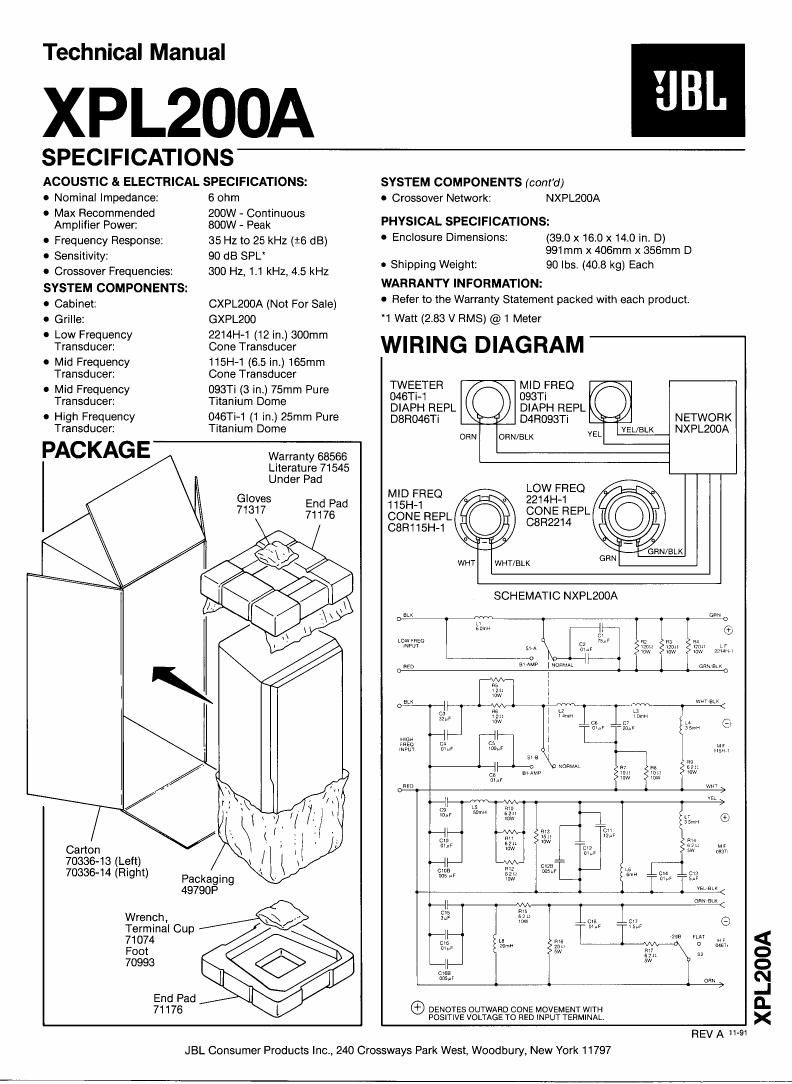 jbl xpl 1200 a service manual