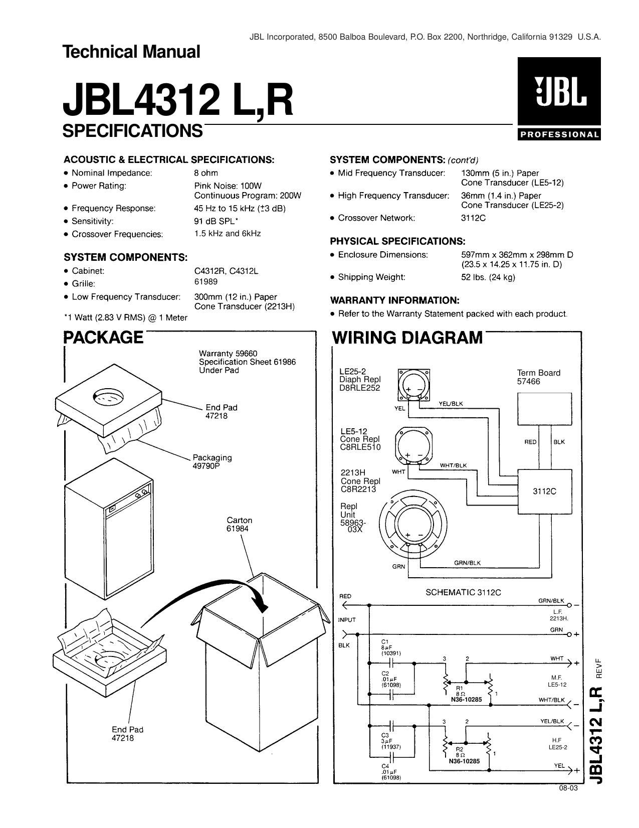 Jbl 4312 L Technical Manual