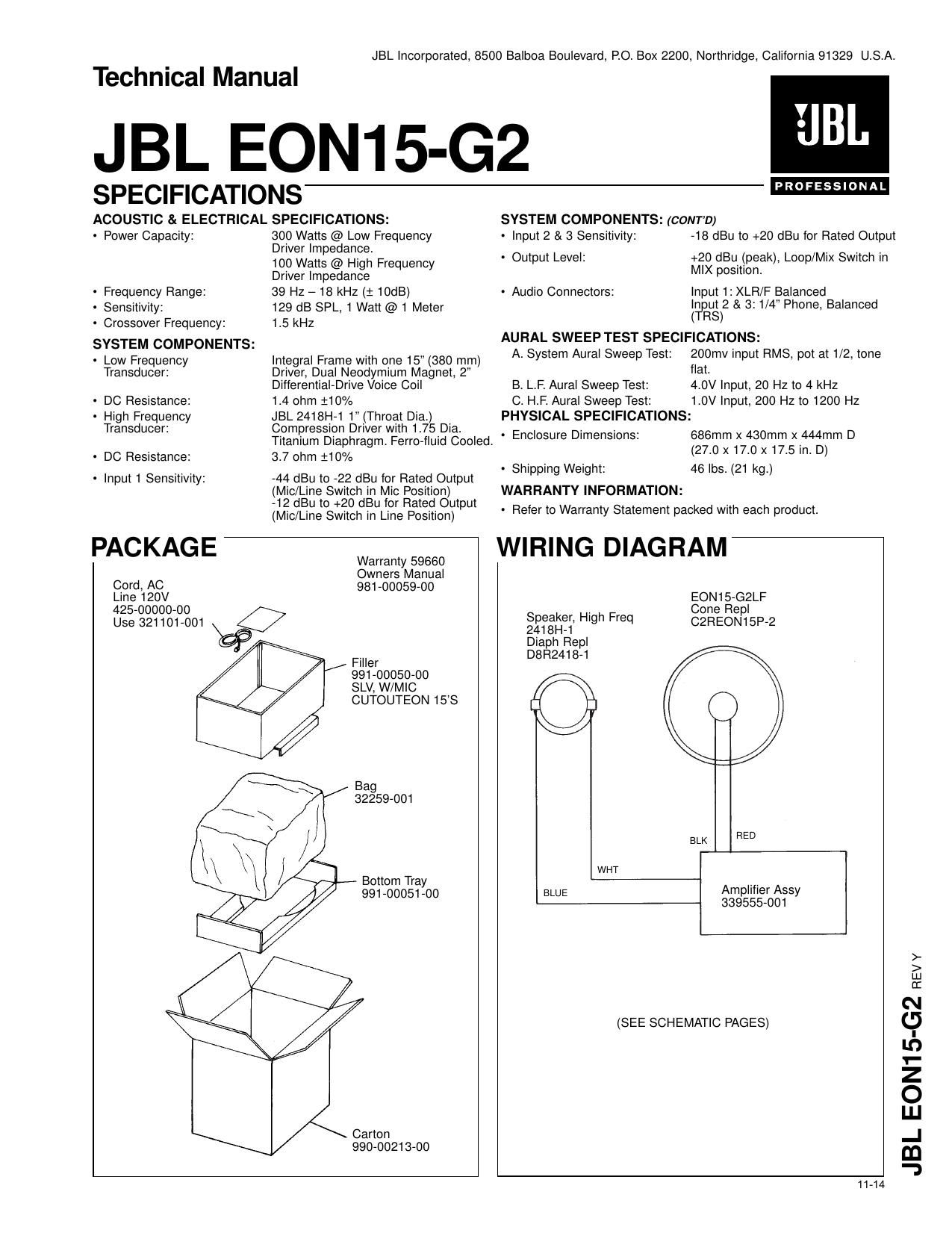 Jbl EON 15 G2 Owners Manual