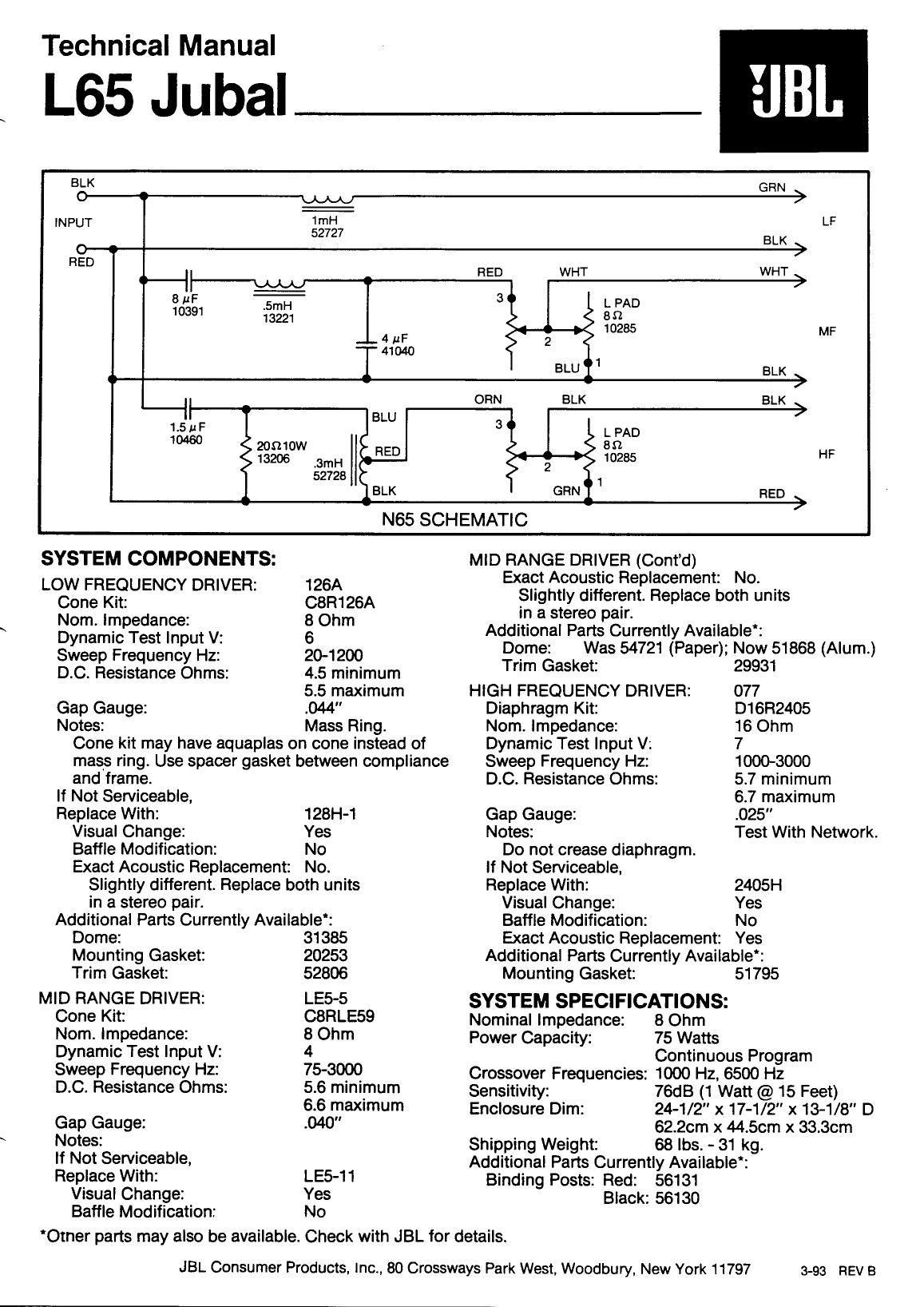 Jbl L 65 Service Manual