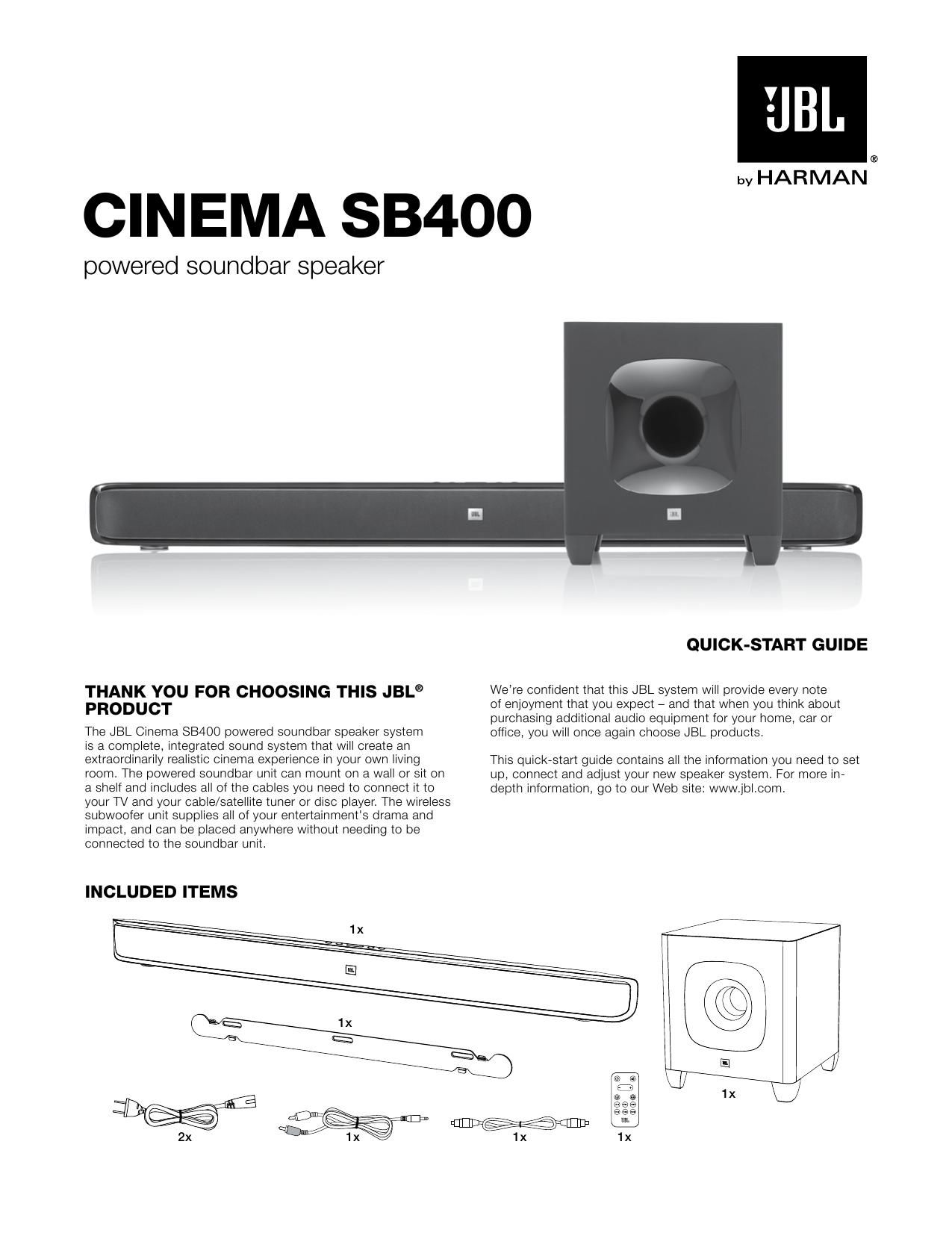 Jbl SB 400 Owners Manual