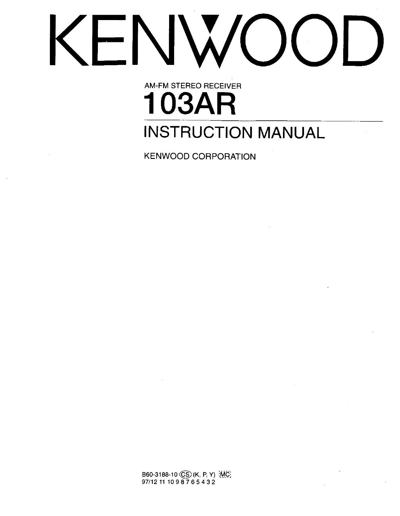 Kenwood 103 AR Owners Manual