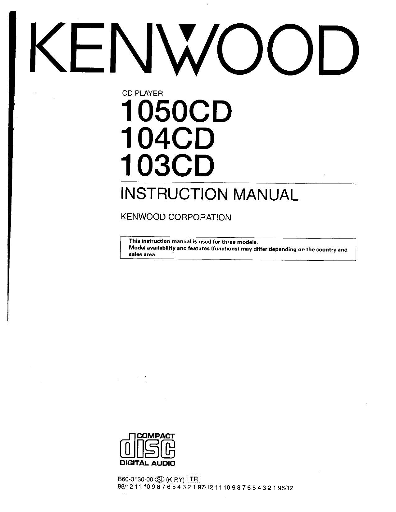 Kenwood 103 CD Owners Manual