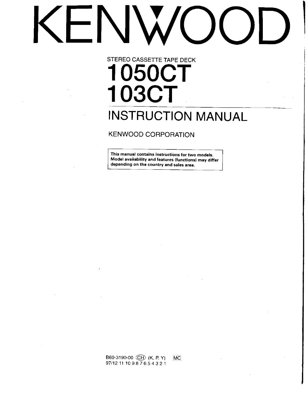 Kenwood 103 CT Owners Manual